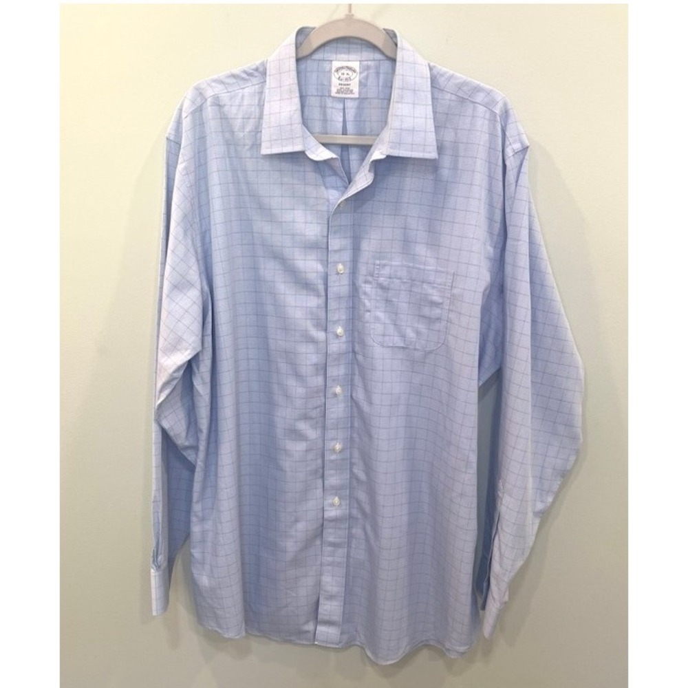 Brooks Brothers Regent Dress Shirt 18 36 Blue Plaid Check Supima Cotton EUC